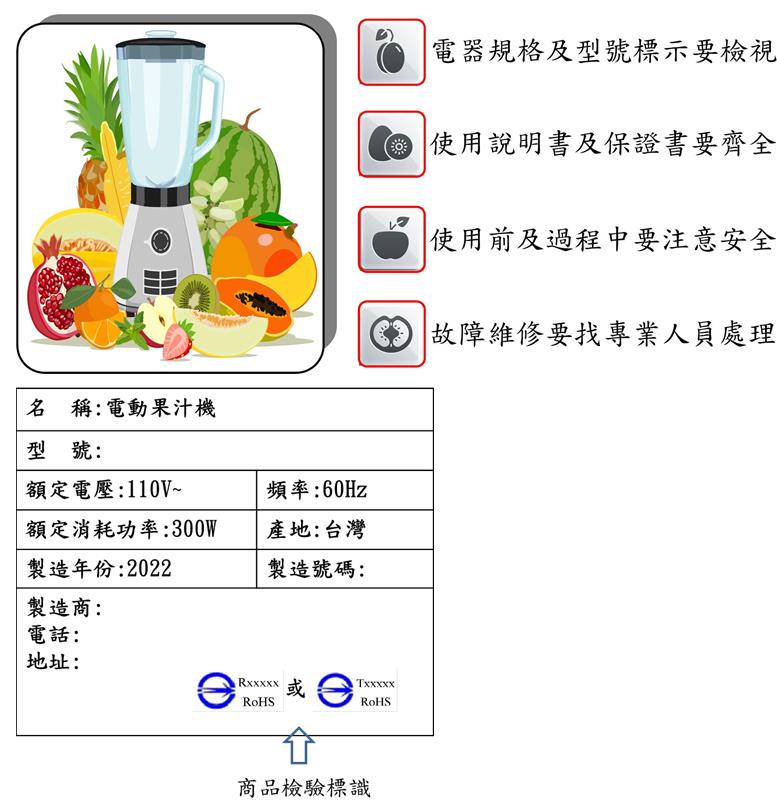 如何選購及使用電動果汁機，標準檢驗局臺南分局提供消費者實用小技巧！